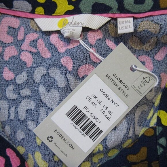 NWT Boden Charlotte in Navy Rainbow Leopard Button-up Shirt Dress US 12L UK 16L - Picture 3 of 4